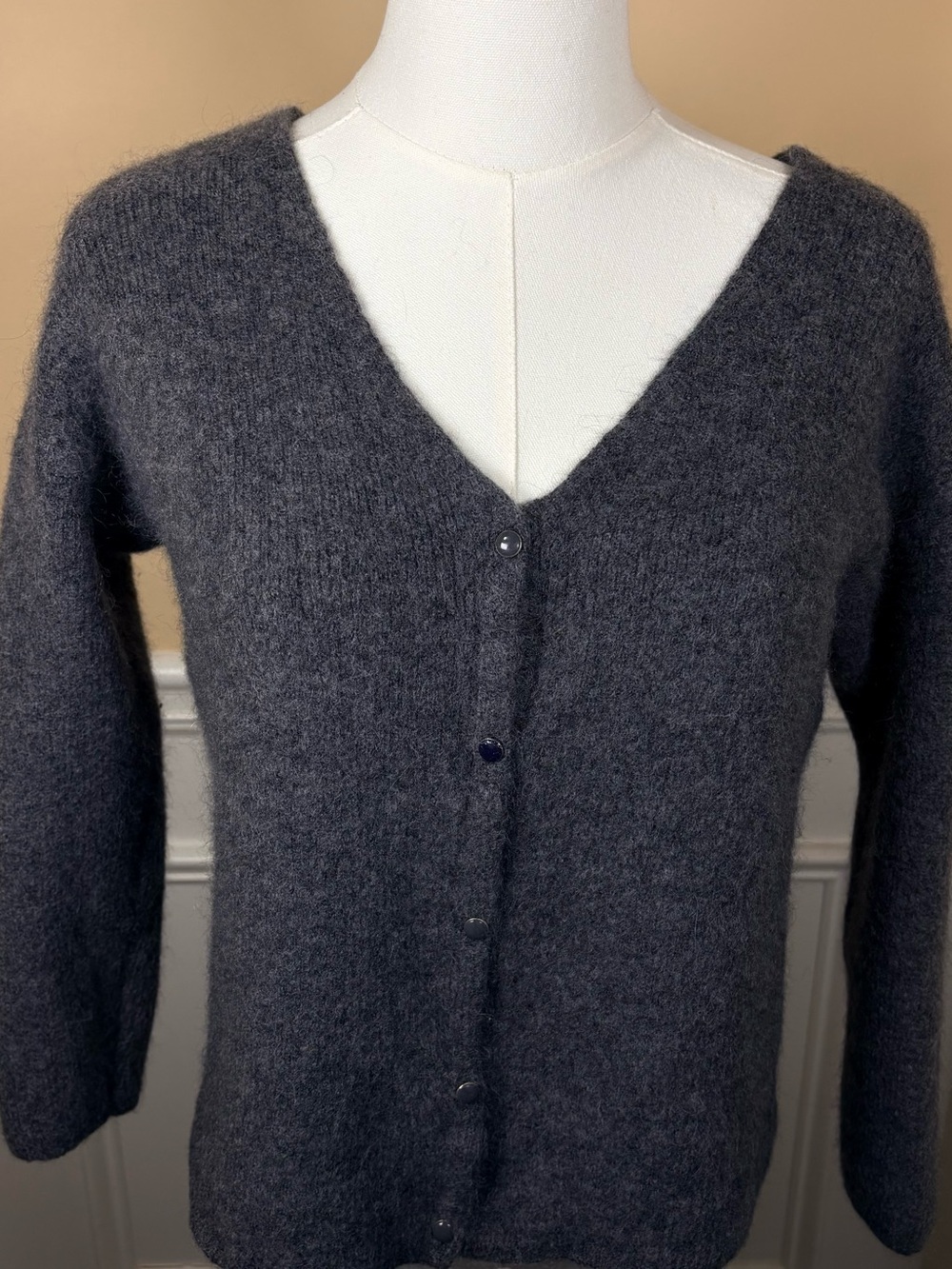 🩶 Sézane La Maille Charcoal Mohair Alpaca Cardigan Size L Made in Italy